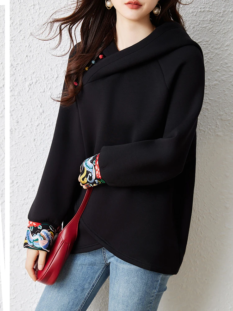 Chinese Style Sweatshirts Women's Hoodies Fashion Pullovers Spring Autumn Casual Sweatshirts Tops Female