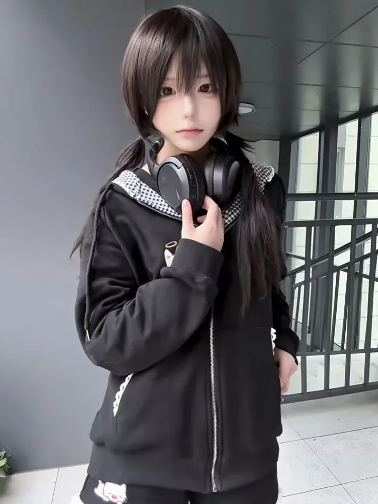 Cat Ears Hooded Sweatshirts Jackets Women's Clothing Long Sleeve Zipper Cartoon Jacket Casual Fashion Korean Y2k Hoodies Coats