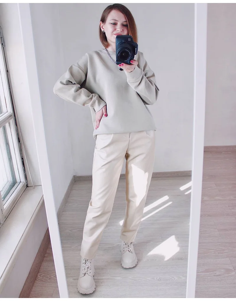 Blue Cotton Sweatshirts Oversize Women O Neck Loose Pullovers Long Sleeve Top Solid Oversized Green Sweatshirt For Women