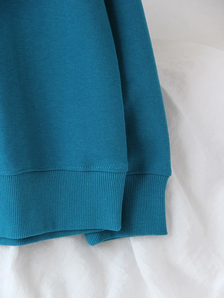 Blue Cotton Sweatshirts Oversize Women O Neck Loose Pullovers Long Sleeve Top Solid Oversized Green Sweatshirt For Women