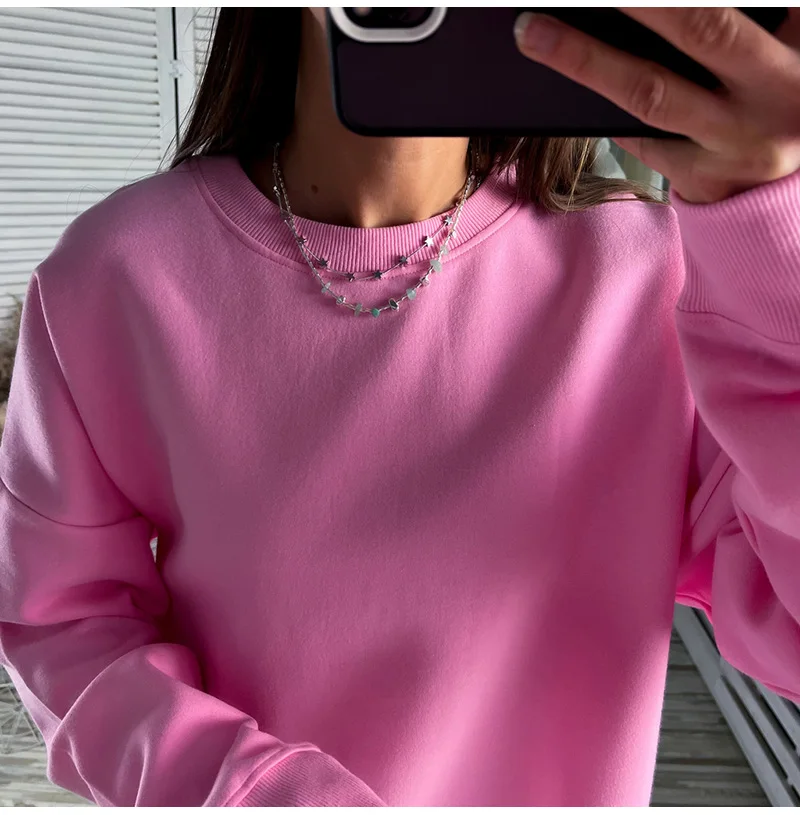 Blue Cotton Sweatshirts Oversize Women O Neck Loose Pullovers Long Sleeve Top Solid Oversized Green Sweatshirt For Women