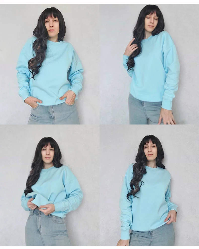 Blue Cotton Sweatshirts Oversize Women O Neck Loose Pullovers Long Sleeve Top Solid Oversized Green Sweatshirt For Women