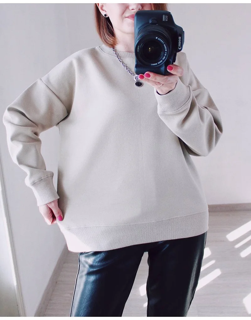 Blue Cotton Sweatshirts Oversize Women O Neck Loose Pullovers Long Sleeve Top Solid Oversized Green Sweatshirt For Women