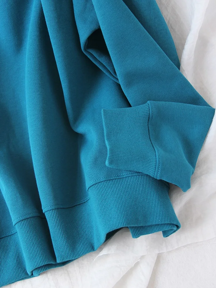 Blue Cotton Sweatshirts Oversize Women O Neck Loose Pullovers Long Sleeve Top Solid Oversized Green Sweatshirt For Women
