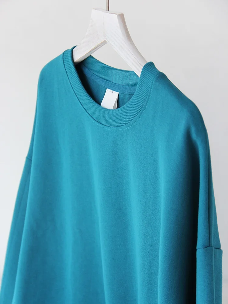 Blue Cotton Sweatshirts Oversize Women O Neck Loose Pullovers Long Sleeve Top Solid Oversized Green Sweatshirt For Women