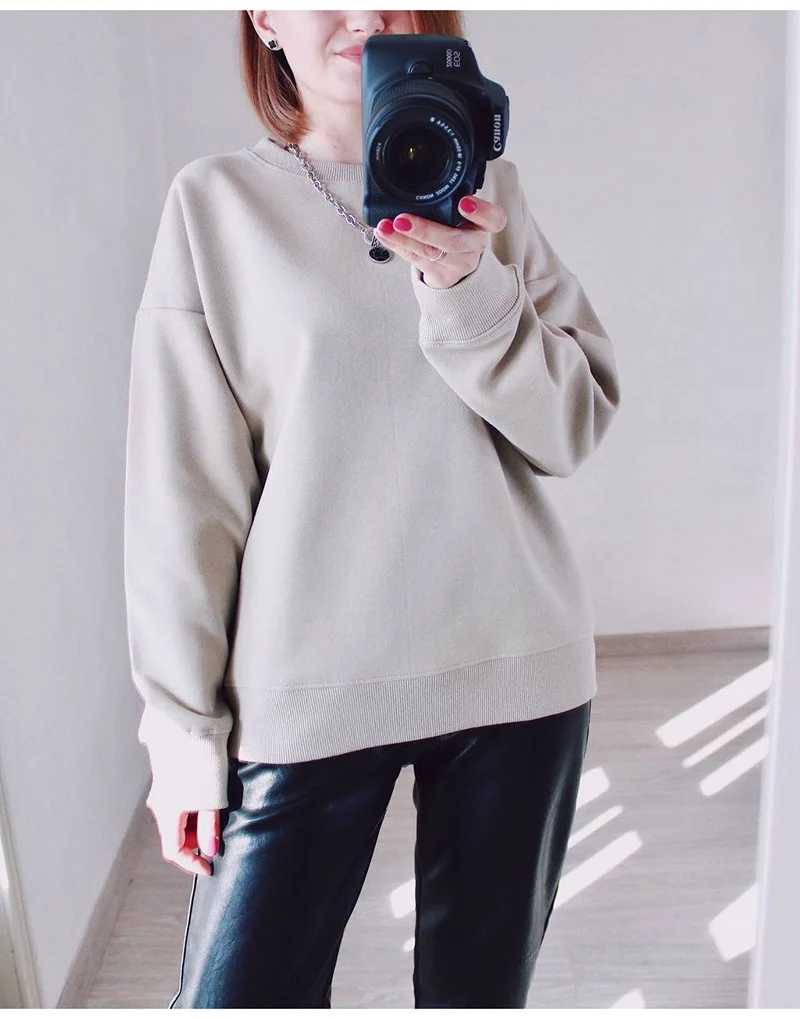 Blue Cotton Sweatshirts Oversize Women O Neck Loose Pullovers Long Sleeve Top Solid Oversized Green Sweatshirt For Women