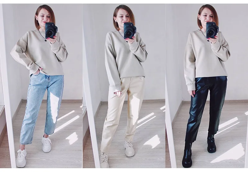 Blue Cotton Sweatshirts Oversize Women O Neck Loose Pullovers Long Sleeve Top Solid Oversized Green Sweatshirt For Women