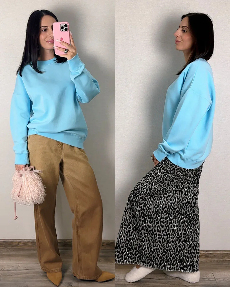 White Oversized Crewneck Sweatshirts Women Autumn Comfort Colors Pink Mom Sweatshirt Yellow Cotton Fall Sweatshirt For Women