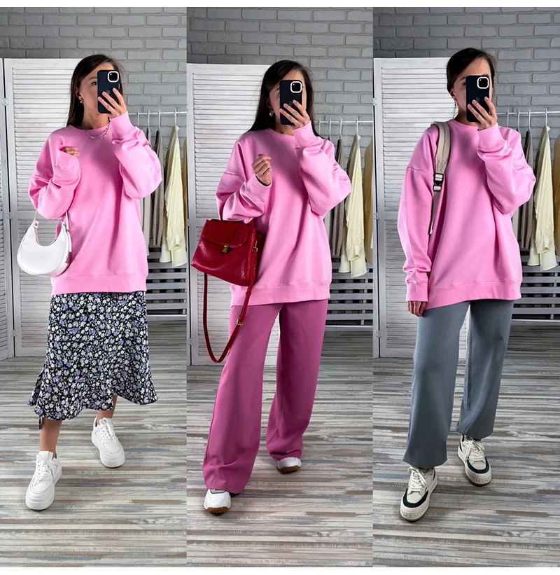 White Oversized Crewneck Sweatshirts Women Autumn Comfort Colors Pink Mom Sweatshirt Yellow Cotton Fall Sweatshirt For Women