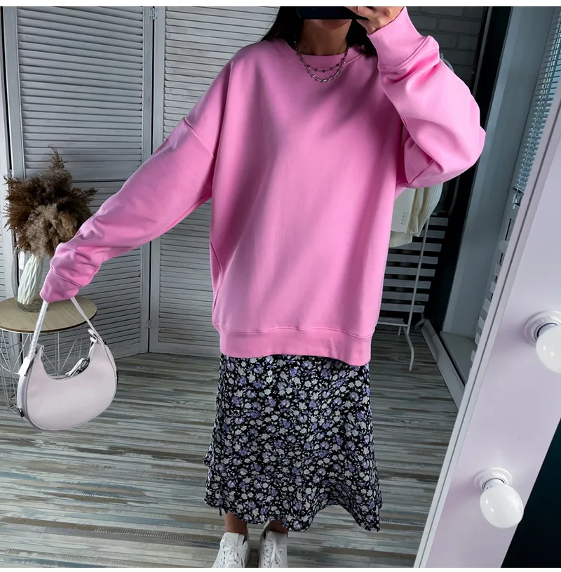 White Oversized Crewneck Sweatshirts Women Autumn Comfort Colors Pink Mom Sweatshirt Yellow Cotton Fall Sweatshirt For Women