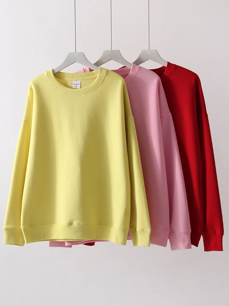 White Oversized Crewneck Sweatshirts Women Autumn Comfort Colors Pink Mom Sweatshirt Yellow Cotton Fall Sweatshirt For Women