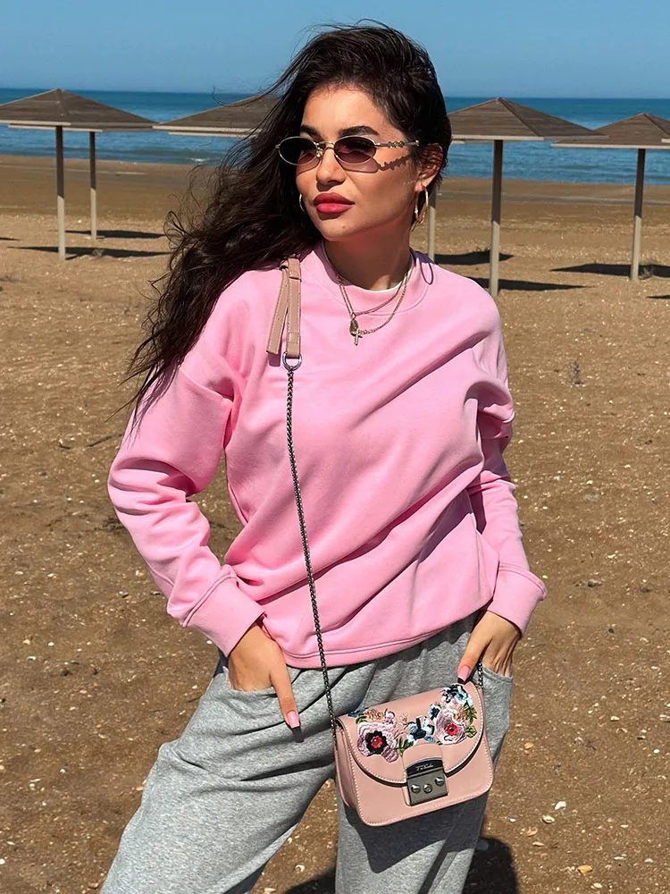 White Oversized Crewneck Sweatshirts Women Autumn Comfort Colors Pink Mom Sweatshirt Yellow Cotton Fall Sweatshirt For Women