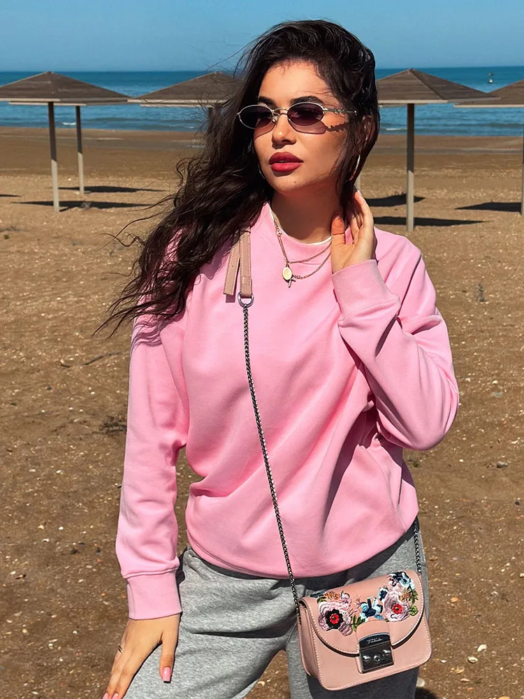 White Oversized Crewneck Sweatshirts Women Autumn Comfort Colors Pink Mom Sweatshirt Yellow Cotton Fall Sweatshirt For Women