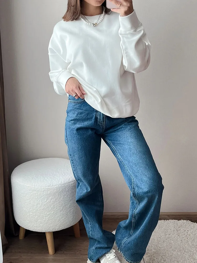White Oversized Crewneck Sweatshirts Women Autumn Comfort Colors Pink Mom Sweatshirt Yellow Cotton Fall Sweatshirt For Women