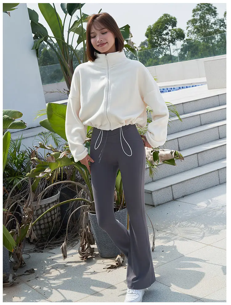 New Autumn Winter Clothes Warm Casual High Waist Coat Solid Color Fleece Fitness Short Jacket Slim Lady Zipper Sweatshirt Women