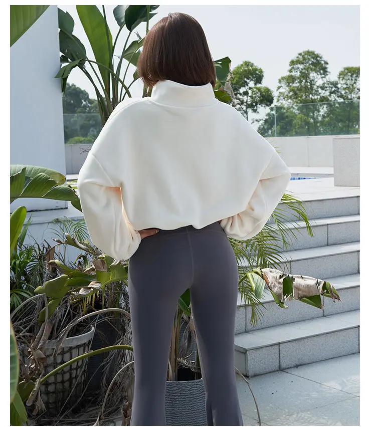 New Autumn Winter Clothes Warm Casual High Waist Coat Solid Color Fleece Fitness Short Jacket Slim Lady Zipper Sweatshirt Women