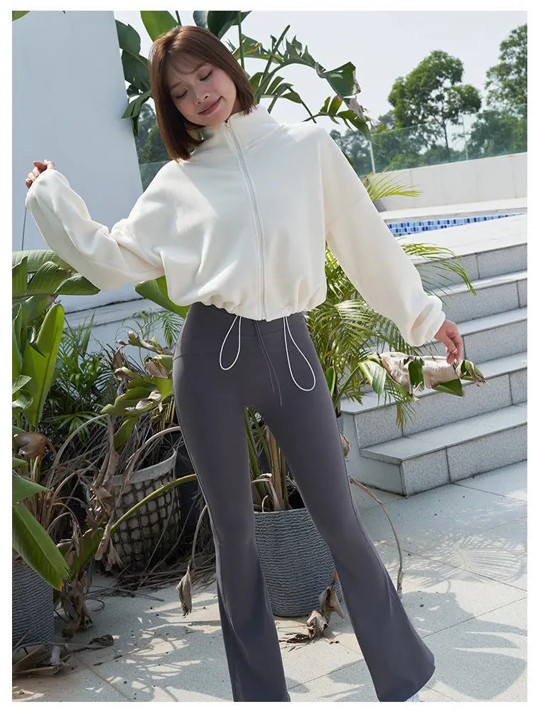 New Autumn Winter Clothes Warm Casual High Waist Coat Solid Color Fleece Fitness Short Jacket Slim Lady Zipper Sweatshirt Women