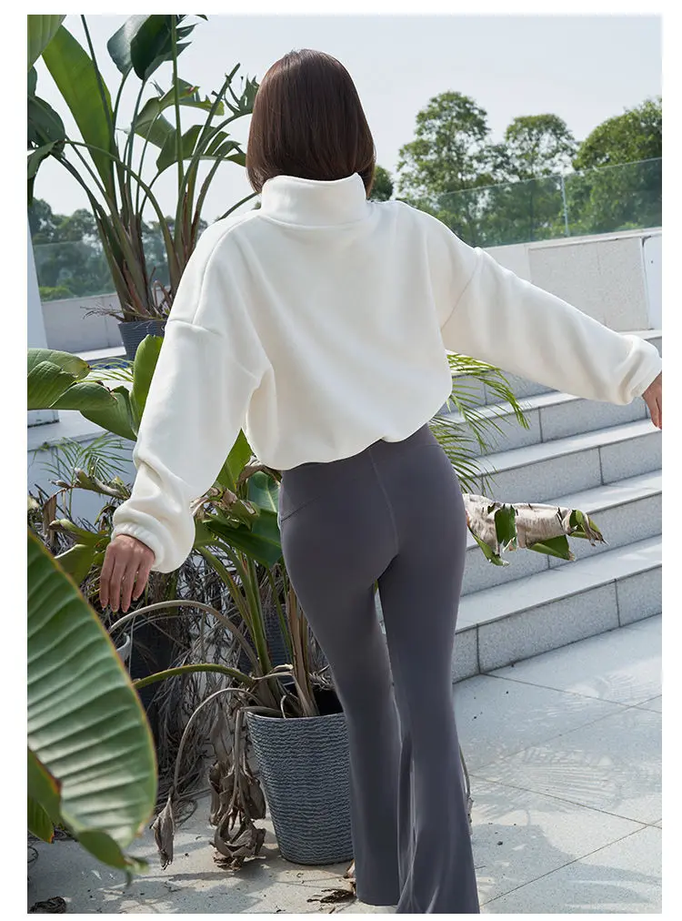 New Autumn Winter Clothes Warm Casual High Waist Coat Solid Color Fleece Fitness Short Jacket Slim Lady Zipper Sweatshirt Women