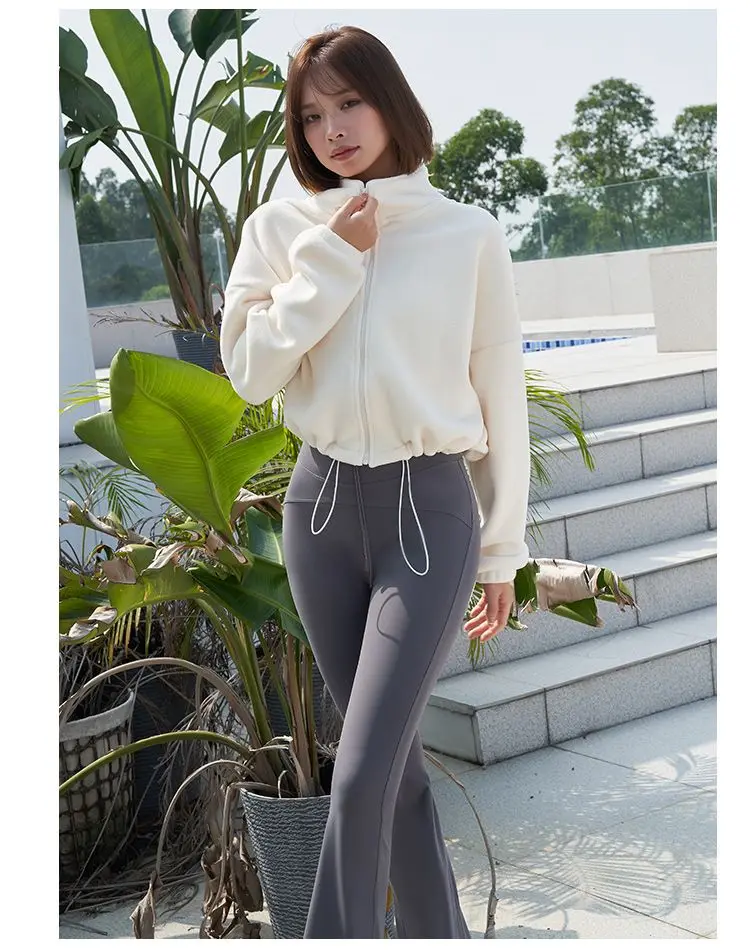 New Autumn Winter Clothes Warm Casual High Waist Coat Solid Color Fleece Fitness Short Jacket Slim Lady Zipper Sweatshirt Women