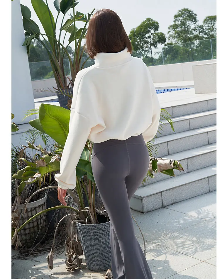 New Autumn Winter Clothes Warm Casual High Waist Coat Solid Color Fleece Fitness Short Jacket Slim Lady Zipper Sweatshirt Women