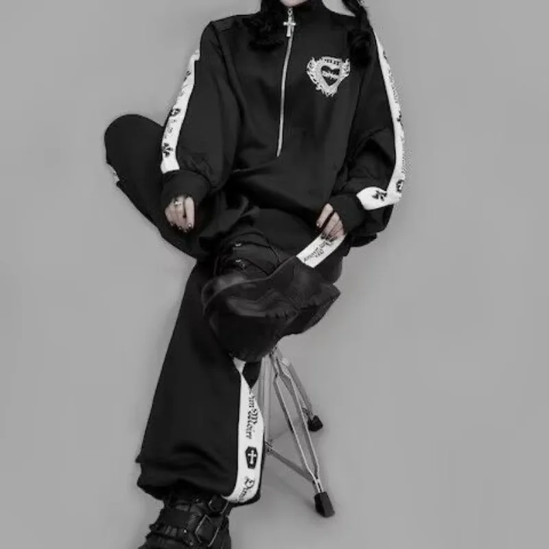 Vintage Subculture Personalized Design Street Rock Hip-hop Darkly Series Autumn New Loose Versatile Daily Jackets Zip Up Clothes