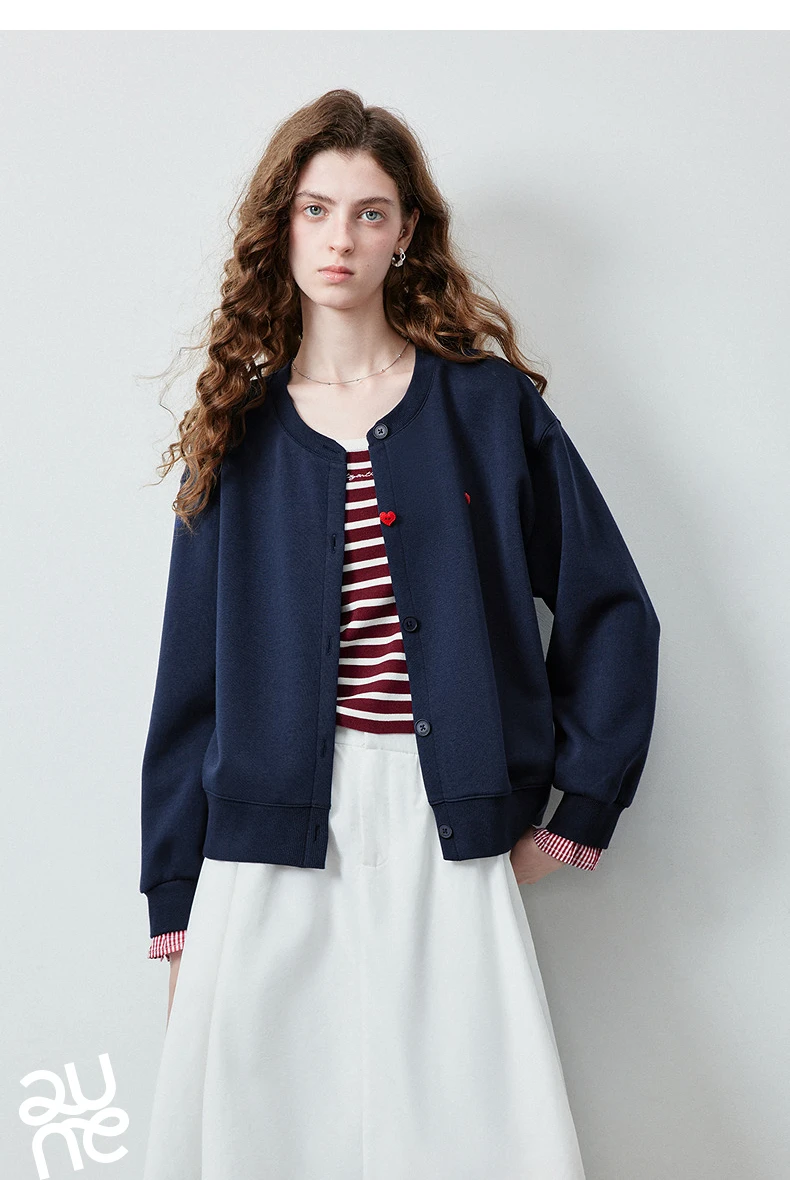 TOYOUTH Women's Air Cotton Sweatshirt Jacket 2026 Autumn New Plaid Patchwork Heart Embroidery College