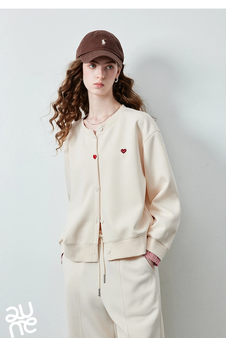 TOYOUTH Women's Air Cotton Sweatshirt Jacket 2026 Autumn New Plaid Patchwork Heart Embroidery College