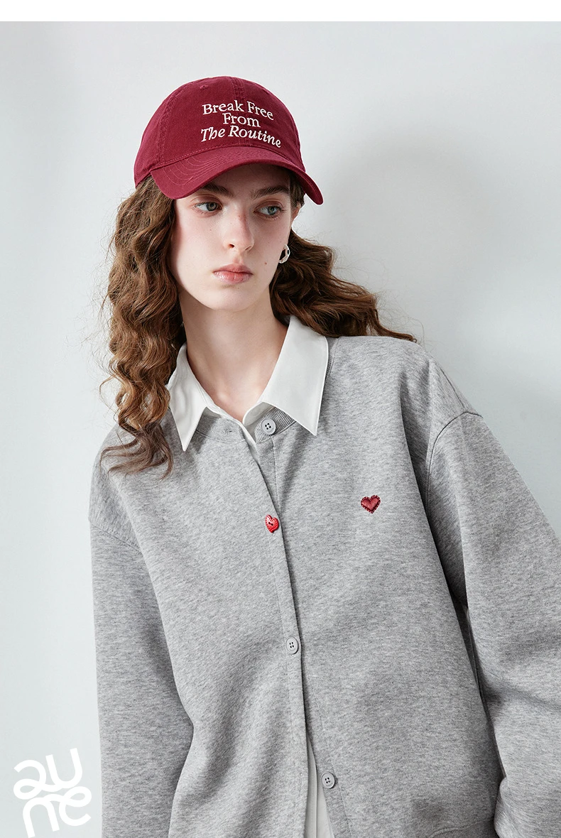 TOYOUTH Women's Air Cotton Sweatshirt Jacket 2026 Autumn New Plaid Patchwork Heart Embroidery College