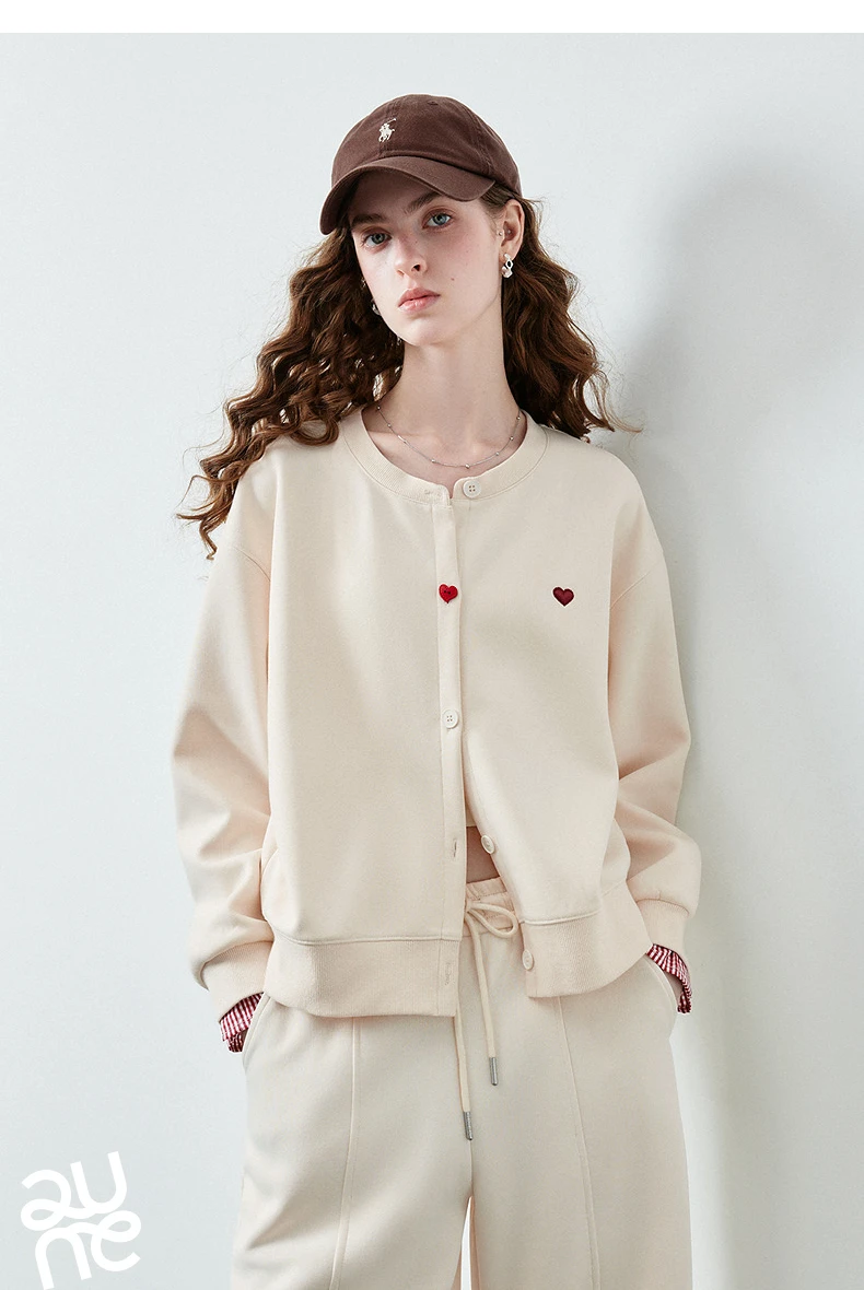 TOYOUTH Women's Air Cotton Sweatshirt Jacket 2026 Autumn New Plaid Patchwork Heart Embroidery College