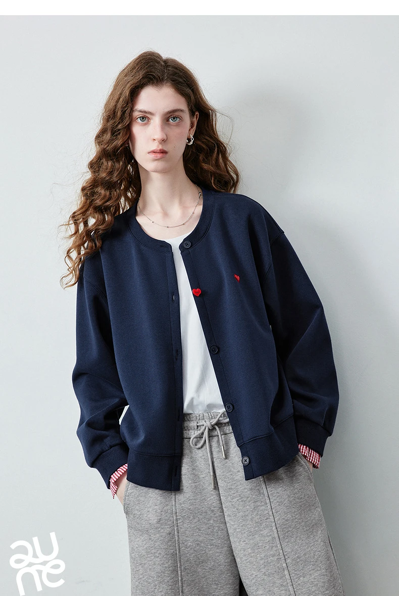 TOYOUTH Women's Air Cotton Sweatshirt Jacket 2026 Autumn New Plaid Patchwork Heart Embroidery College