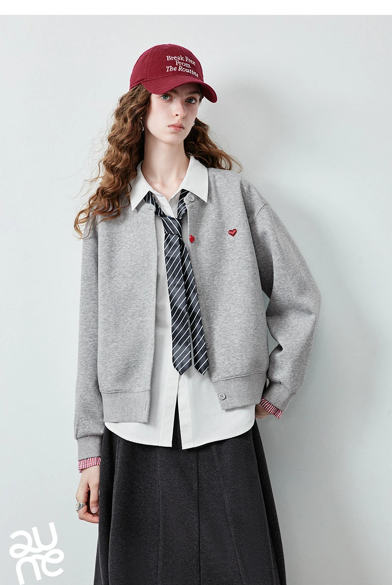 TOYOUTH Women's Air Cotton Sweatshirt Jacket 2026 Autumn New Plaid Patchwork Heart Embroidery College