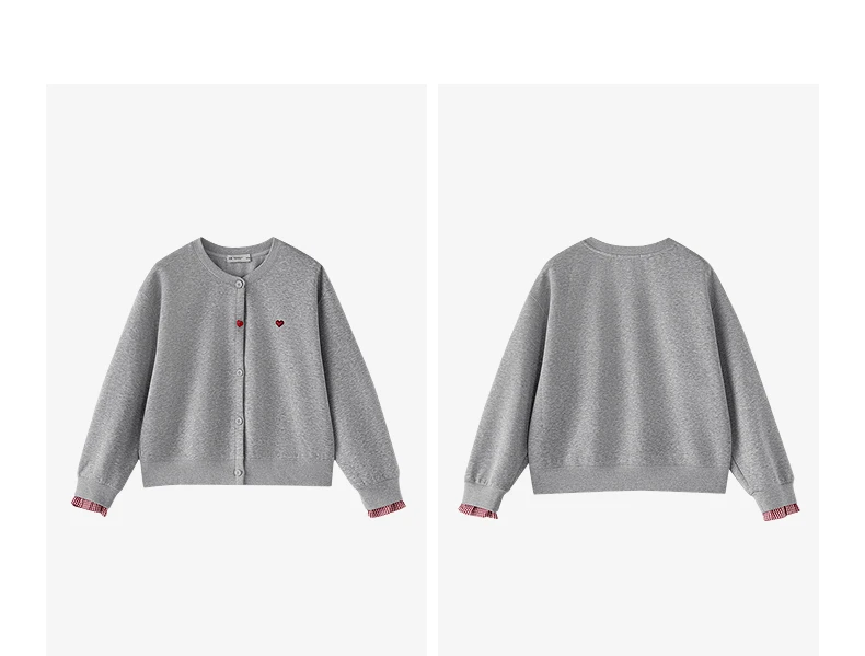 TOYOUTH Women's Air Cotton Sweatshirt Jacket 2026 Autumn New Plaid Patchwork Heart Embroidery College