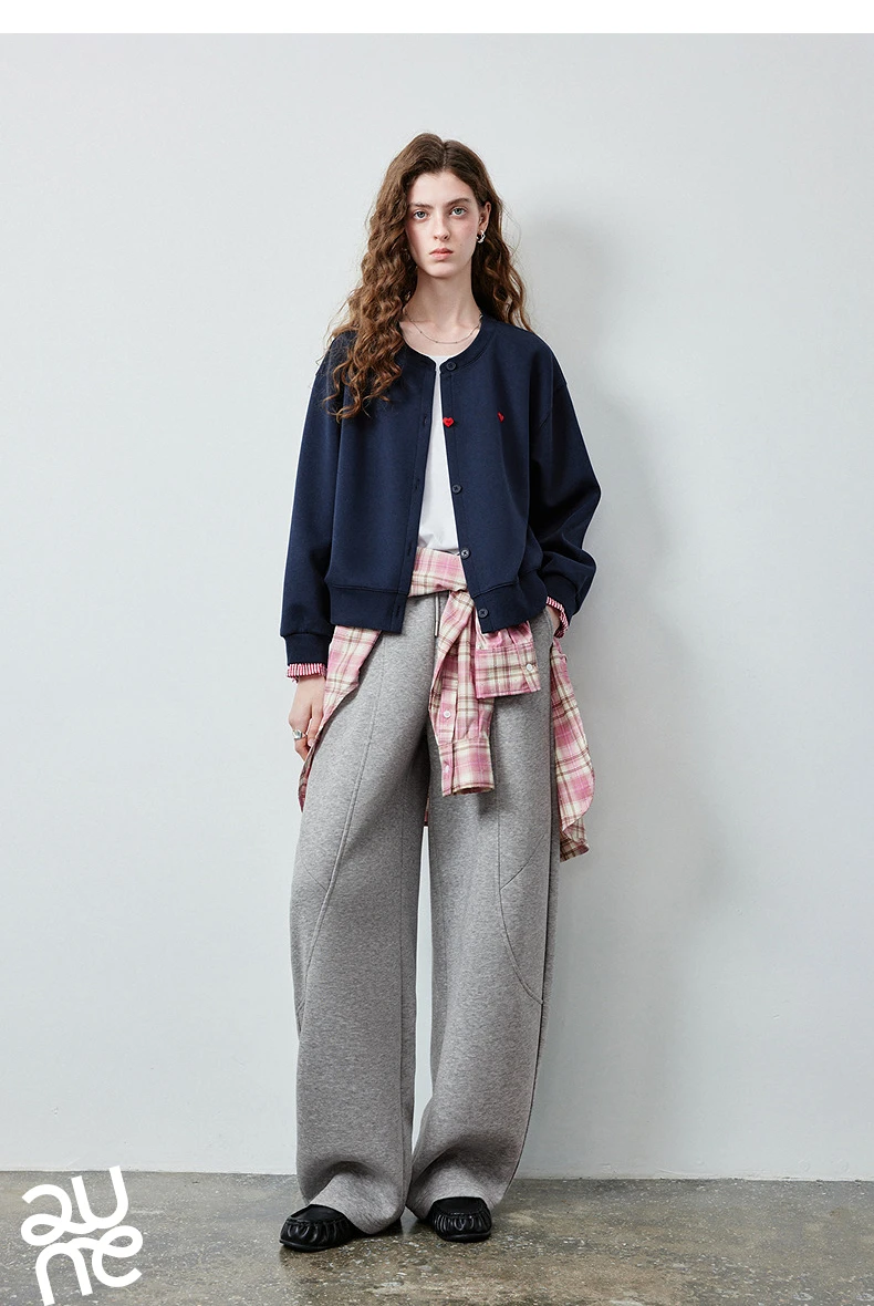 TOYOUTH Women's Air Cotton Sweatshirt Jacket 2026 Autumn New Plaid Patchwork Heart Embroidery College