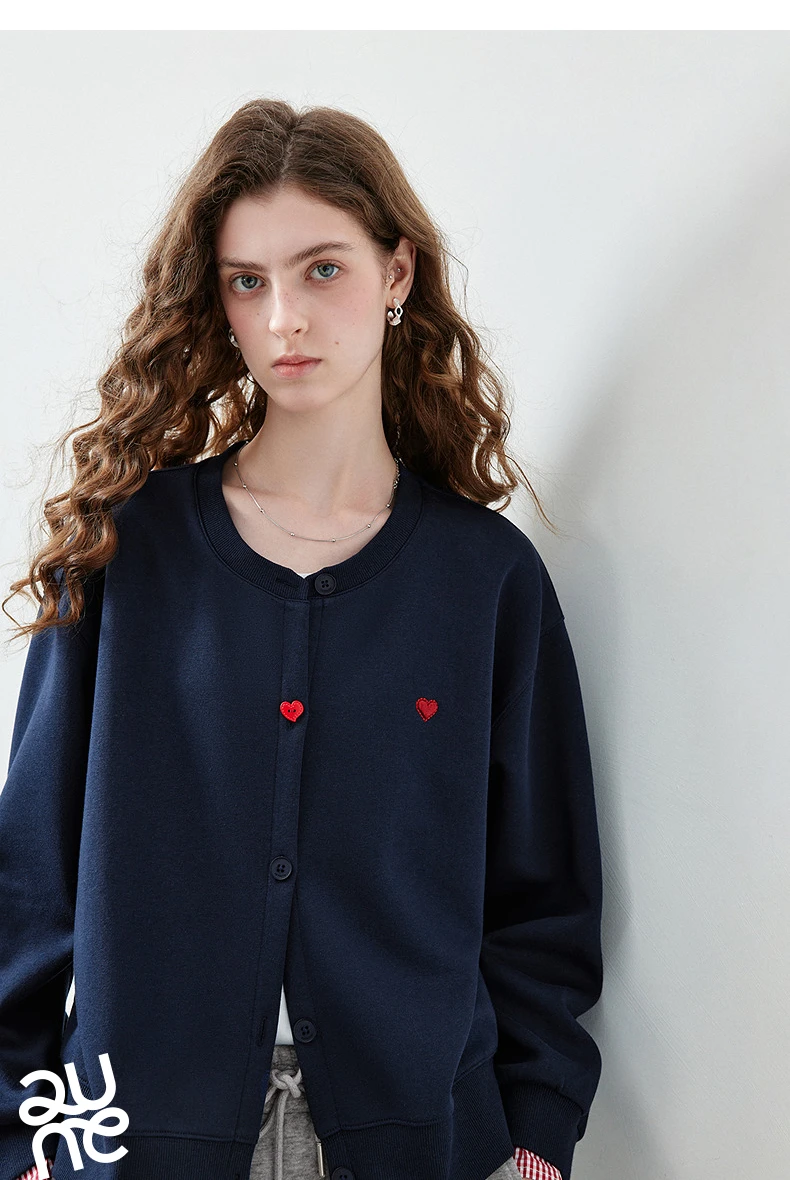TOYOUTH Women's Air Cotton Sweatshirt Jacket 2026 Autumn New Plaid Patchwork Heart Embroidery College