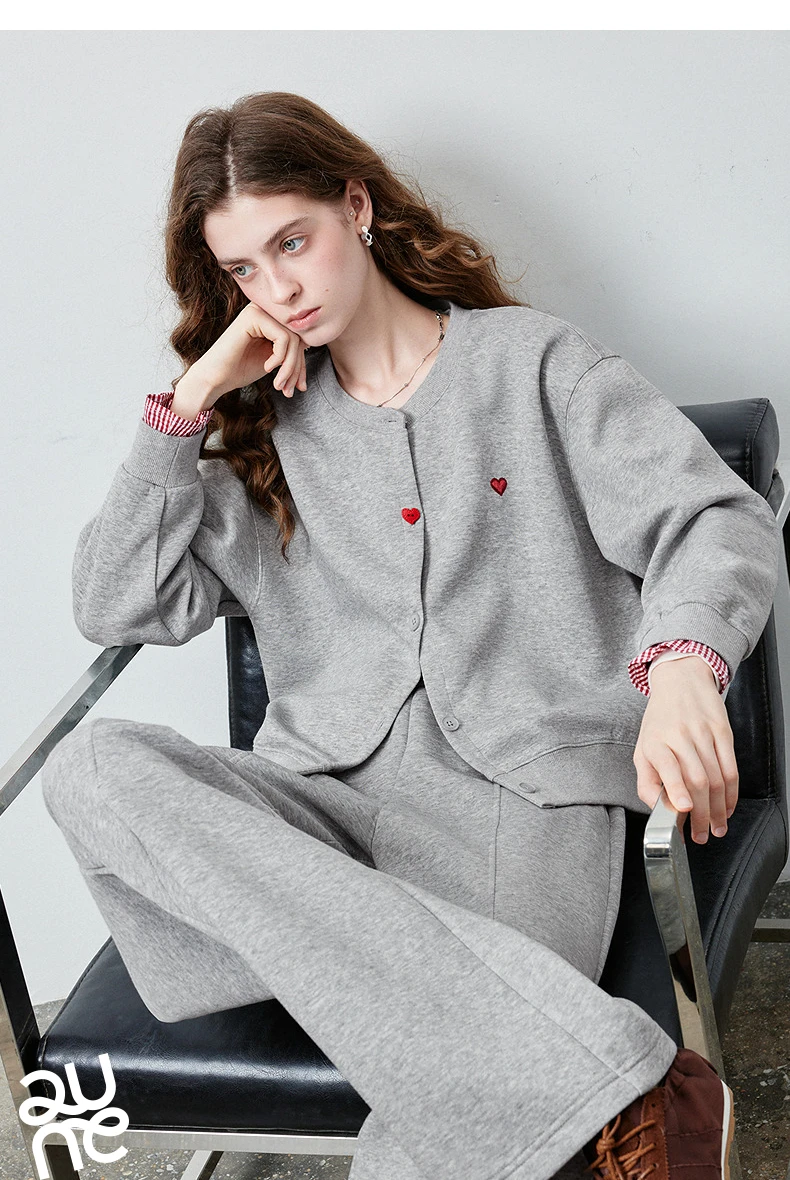 TOYOUTH Women's Air Cotton Sweatshirt Jacket 2026 Autumn New Plaid Patchwork Heart Embroidery College