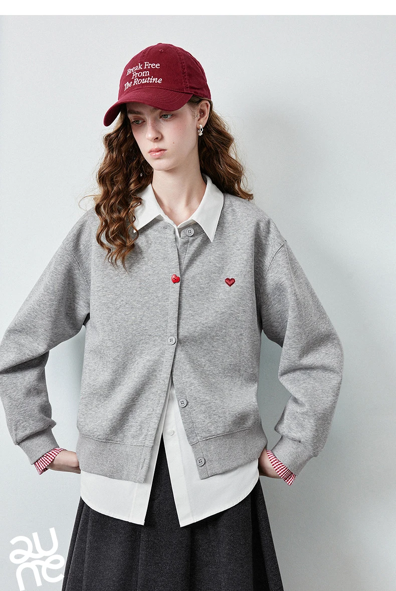 TOYOUTH Women's Air Cotton Sweatshirt Jacket 2026 Autumn New Plaid Patchwork Heart Embroidery College