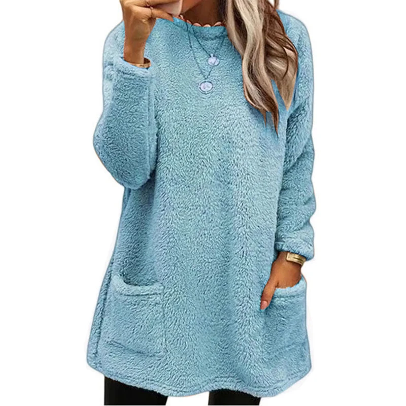 2025 Autumn Winter Women Warm Coat Streetwear Fleece Pocket Thinken Sweatershirt Autumn Female Casual Loose Outfits Casual Tops