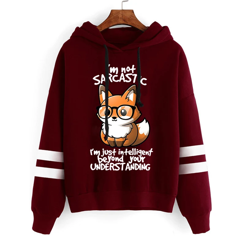 Women’s Graphic Just Intelligent Beyond Your Understanding Long Sleeves Casual Versatile Pullover Cute Fox Hoodies Autumn Tops