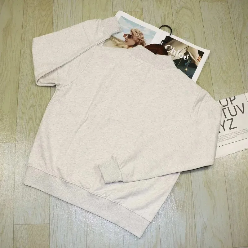 Flordevida Gray sweatshirt with Classic Style Letter embroidery for Women crew neck cotton long sleeve casual sweatshirt female