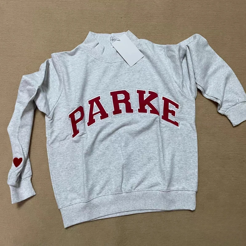 Flordevida Gray sweatshirt with Classic Style Letter embroidery for Women crew neck cotton long sleeve casual sweatshirt female