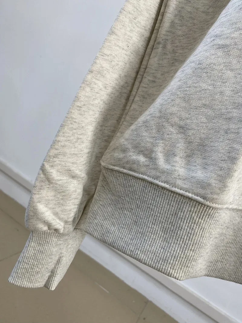Flordevida Gray sweatshirt with Classic Style Letter embroidery for Women crew neck cotton long sleeve casual sweatshirt female