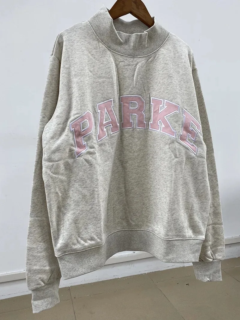 Flordevida Gray sweatshirt with Classic Style Letter embroidery for Women crew neck cotton long sleeve casual sweatshirt female