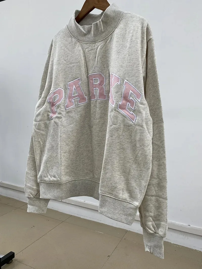 Flordevida Gray sweatshirt with Classic Style Letter embroidery for Women crew neck cotton long sleeve casual sweatshirt female