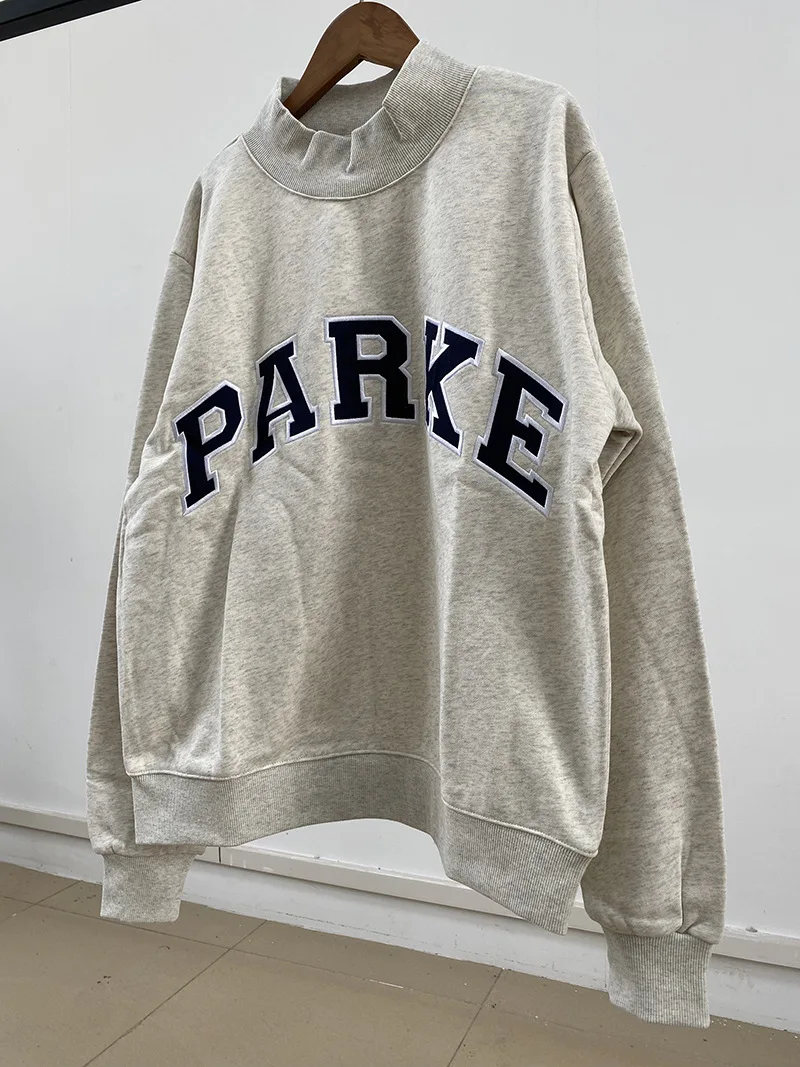 Flordevida Gray sweatshirt with Classic Style Letter embroidery for Women crew neck cotton long sleeve casual sweatshirt female