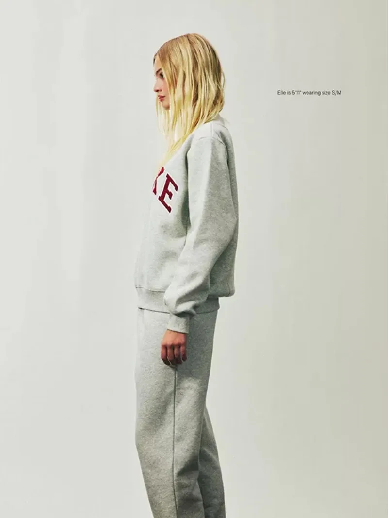 Flordevida Gray sweatshirt with Classic Style Letter embroidery for Women crew neck cotton long sleeve casual sweatshirt female