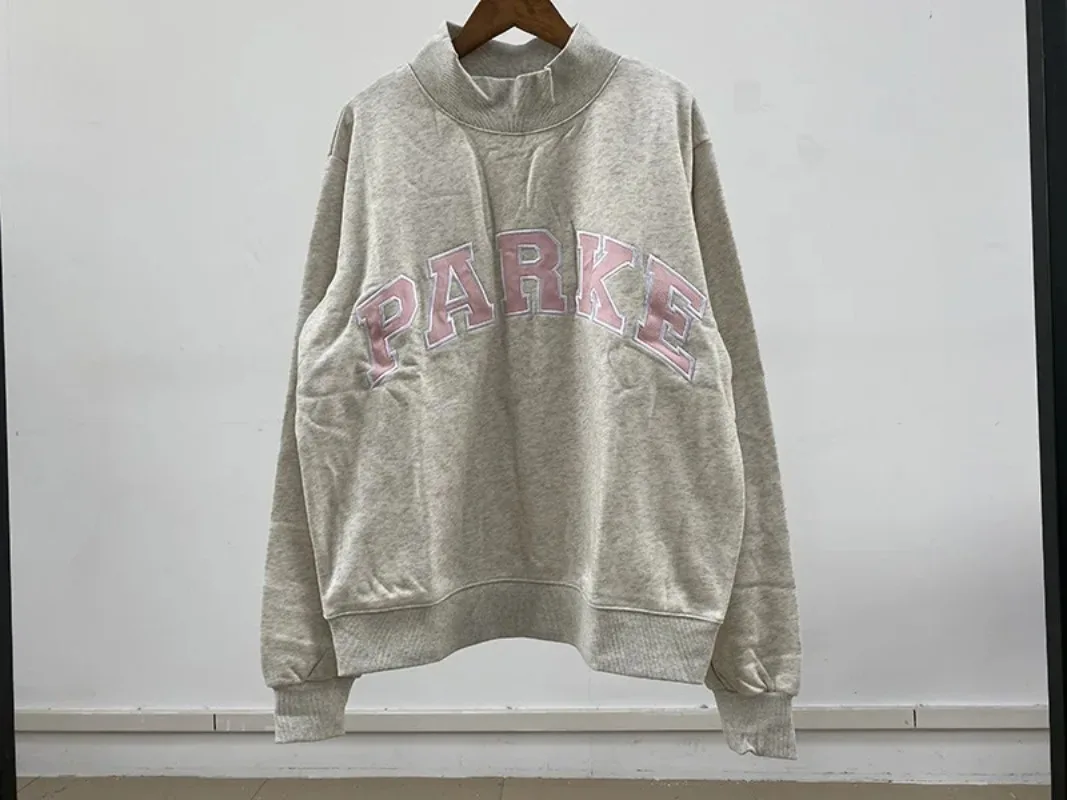 Flordevida Gray sweatshirt with Classic Style Letter embroidery for Women crew neck cotton long sleeve casual sweatshirt female