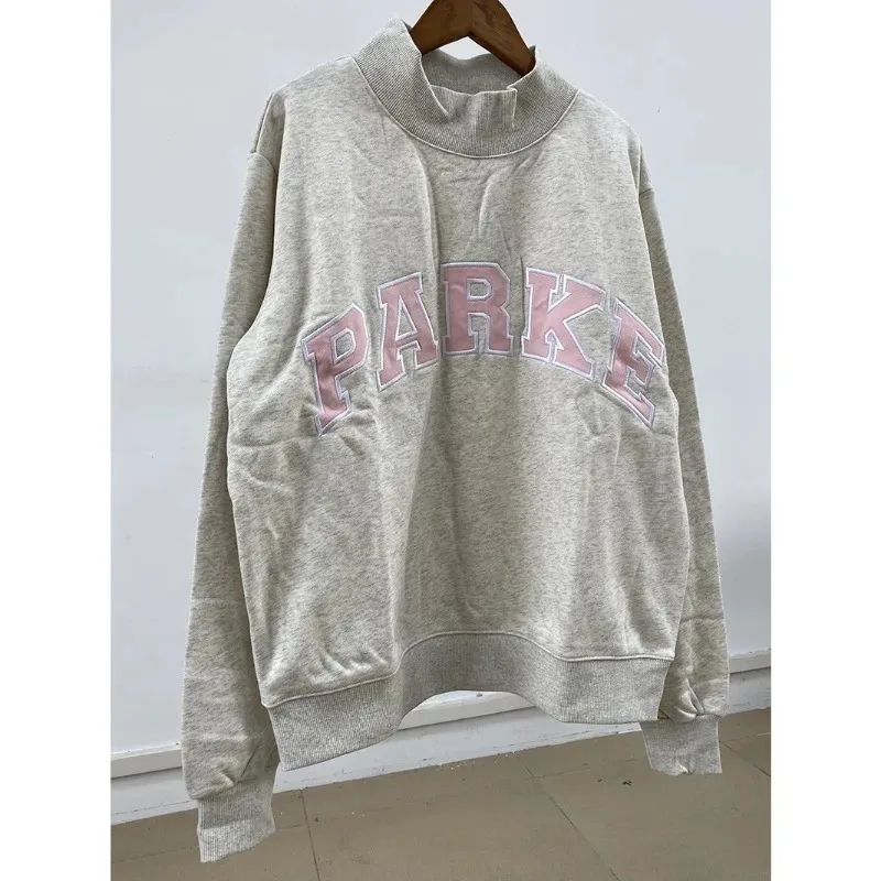 Flordevida Gray sweatshirt with Classic Style Letter embroidery for Women crew neck cotton long sleeve casual sweatshirt female