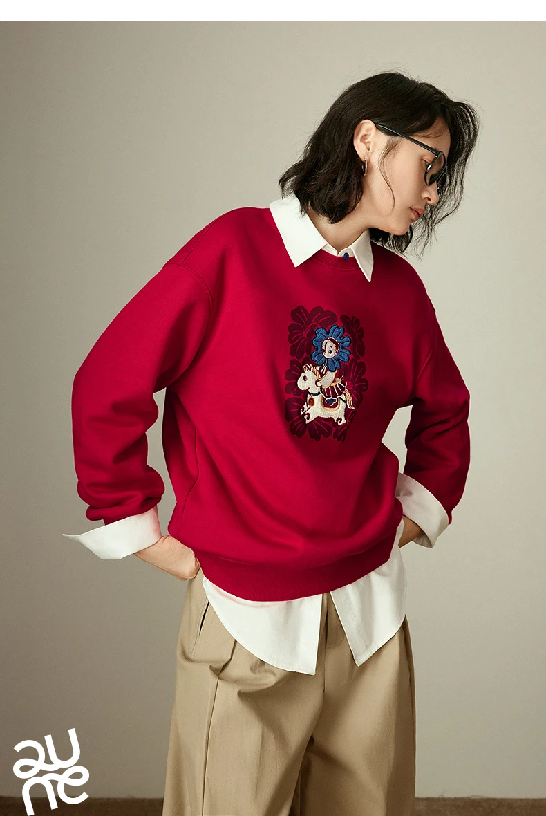 TOYOUTH Mengzhu Daji New Year Co-branded Hoodie for Women 2025 Winter New Pellet Fleece Velvet Loose Year of the Horse Top