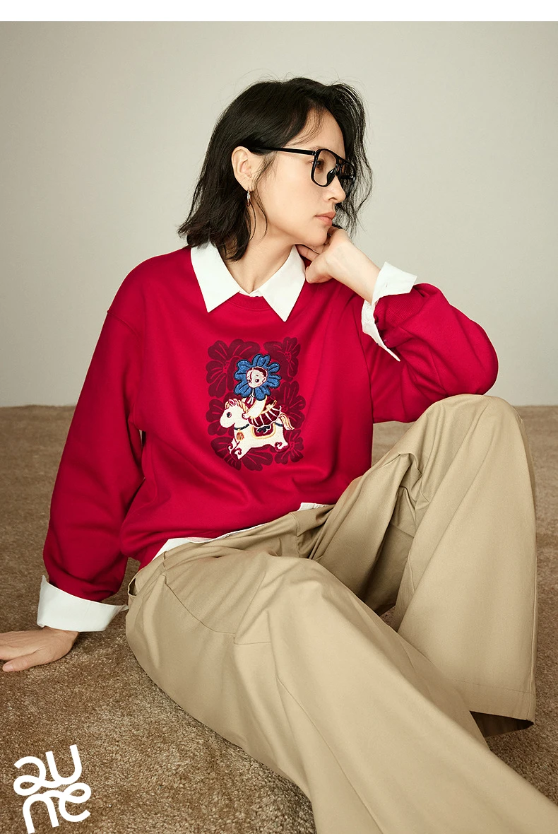 TOYOUTH Mengzhu Daji New Year Co-branded Hoodie for Women 2025 Winter New Pellet Fleece Velvet Loose Year of the Horse Top