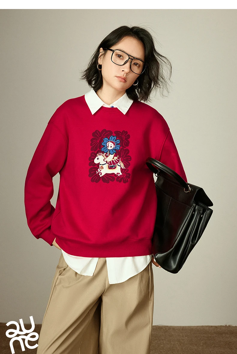 TOYOUTH Mengzhu Daji New Year Co-branded Hoodie for Women 2025 Winter New Pellet Fleece Velvet Loose Year of the Horse Top